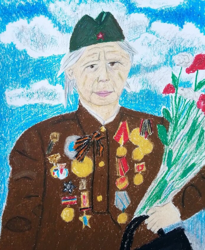 Ветеран дедушка с медалями рисунок
